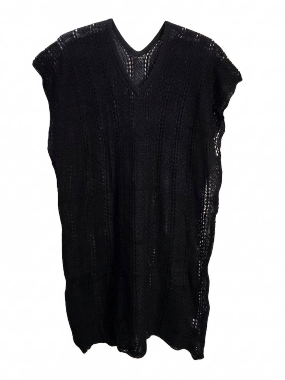NWOT | Onyx Black Crochet Knit V-Neck Swim Cover Up Sleeveless Tunic | Medium